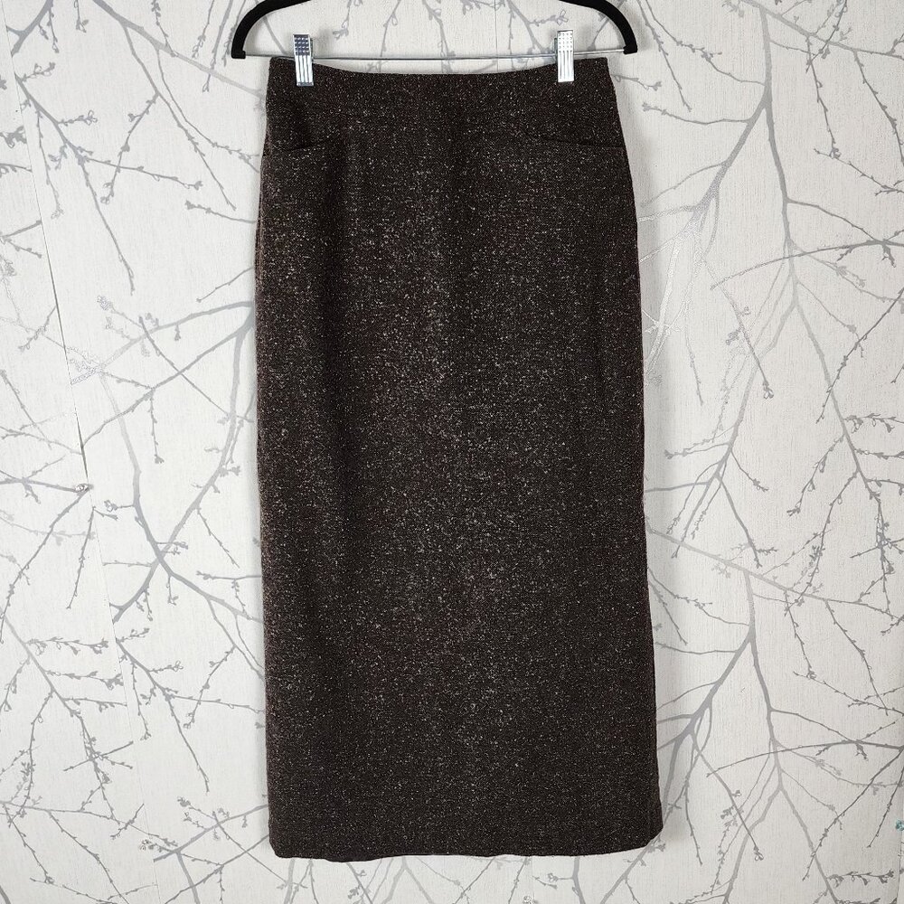 Apostrophe Brown Speckle Tweed Wool Blend Maxi Pencil Skirt